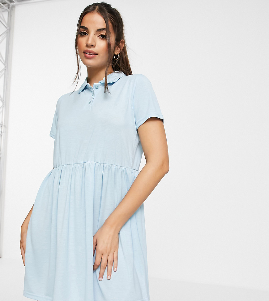 Daisy Street mini smock dress with polo collar in pastel-Blues