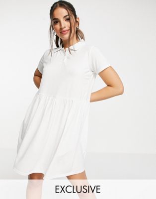Daisy Street mini smock dress with polo collar-White