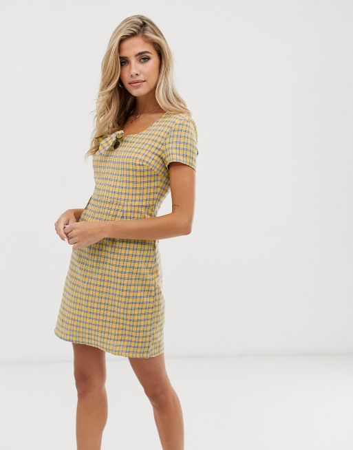 Daisy Street mini tea dress with bow front in check | ASOS