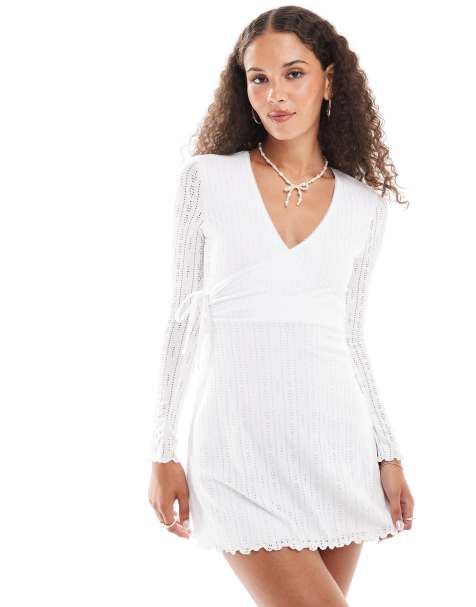 Daisy Street mini wrap dress in white pointelle - view 1