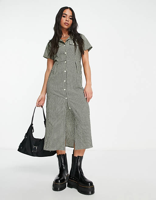 asos.com | Daisy Street – Mintgrön och brunrutig midilång skjortklänning med textur