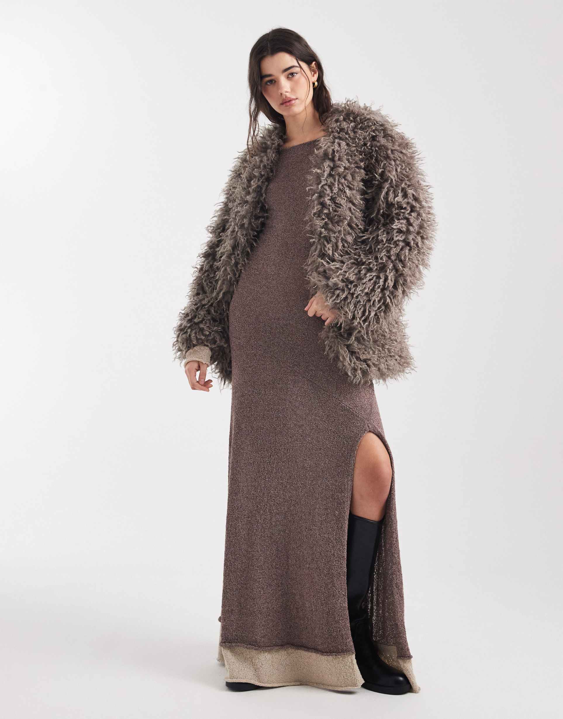 daisy street mock double layer true knit maxi dress in dusty mauve