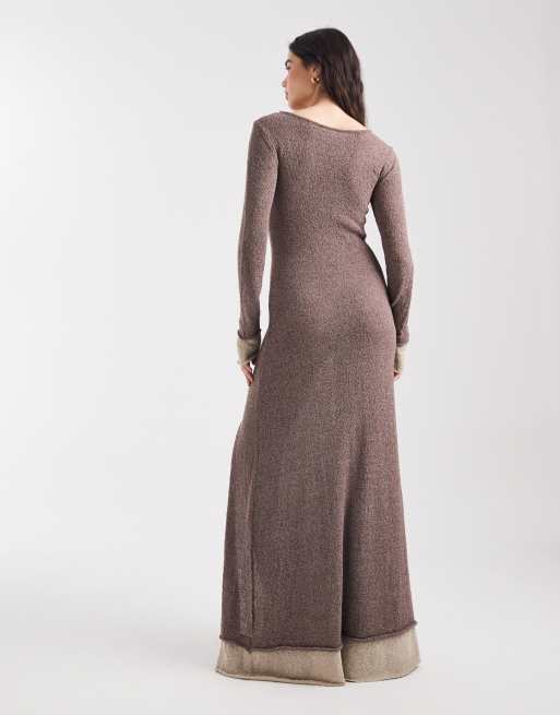 Daisy Street mock double layer true knit maxi dress in dusty mauve, 2 of 4
