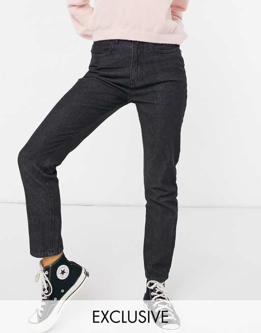 Daisy Street - Mom-jeans i vasket sort denim