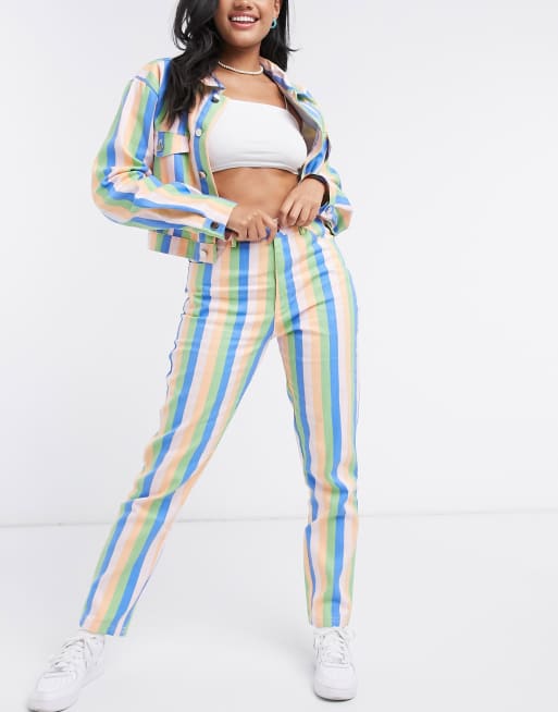 Rainbow striped sales mom jeans