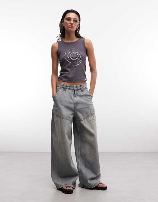 Daisy Street – Mörkgrått linne med nitar och tryck, 3 av 4