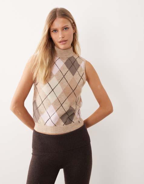 Daisy Street - Mouwloos gebreid hemd met argyle-print in naturel - view 1