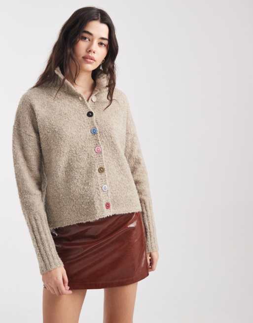 Daisy Street multi colored button down cardigan in oat heather