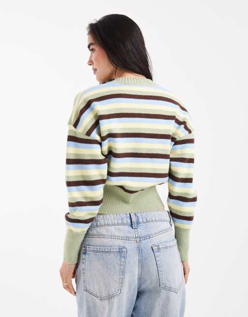 Daisy Street - Multifarvet cardigan med tætsiddende talje og striber, 4 af 4