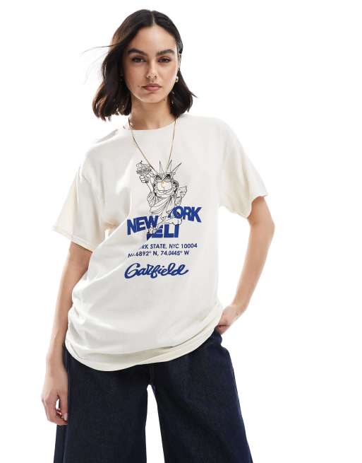 Daisy Street – Naturfärgad, oversize t-shirt med Garfield-tryck, 3 av 4