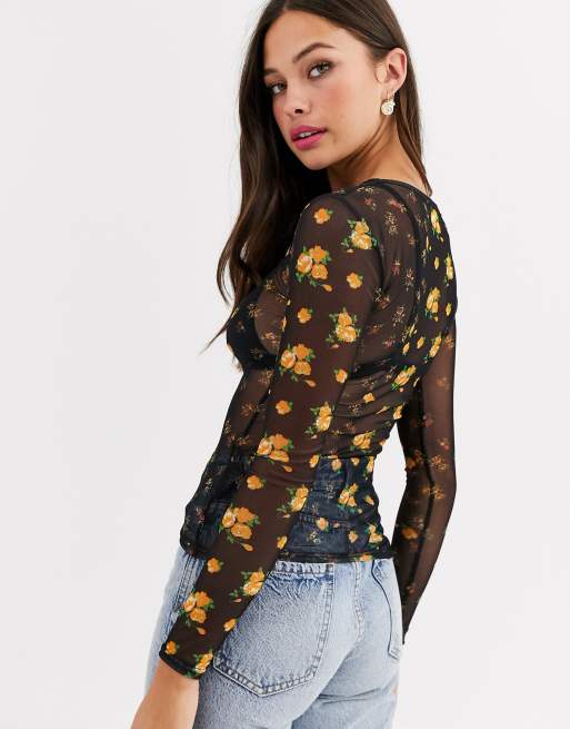 Daisy Street – Netzstoff-Oberteil in eingelaufender Optik mit Blumenmustermix, 2 von 4