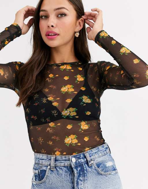 Daisy Street – Netzstoff-Oberteil in eingelaufender Optik mit Blumenmustermix, 3 von 4