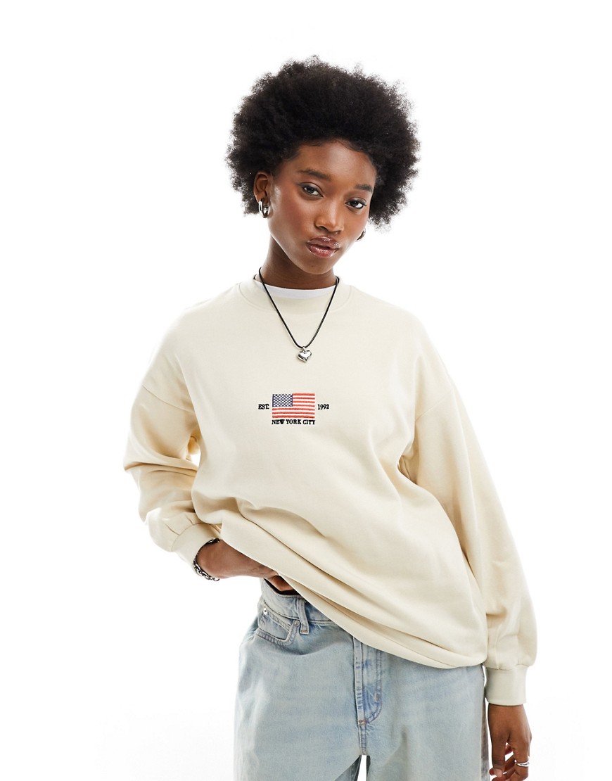 Daisy Street New York City sweatshirt in cream-Neutral