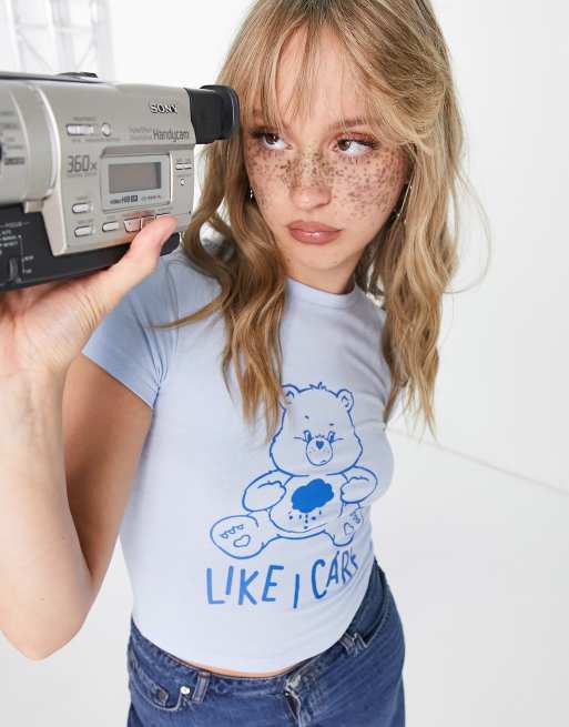 Daisy Street – Niebieski krótki T-shirt z motywem Troskliwych Misiów