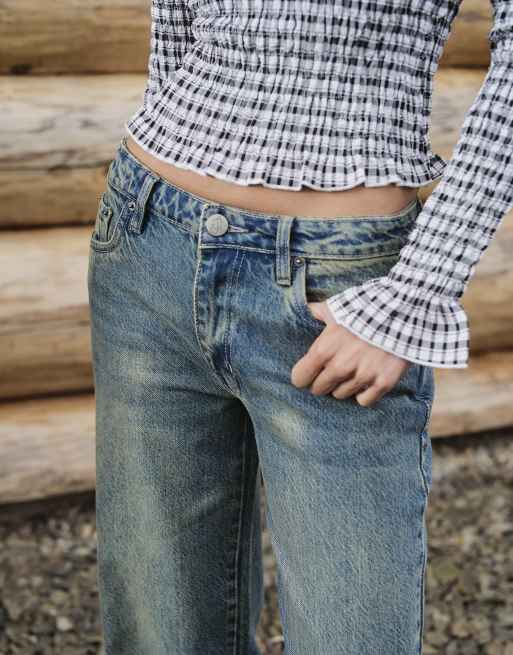 Daisy Street – Niebieskie jeansy typu boyfriend z niskim stanem i efektem sprania, 3 z 4
