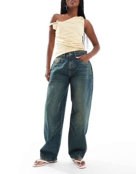 Daisy Street low rise barrel jeans in blue 