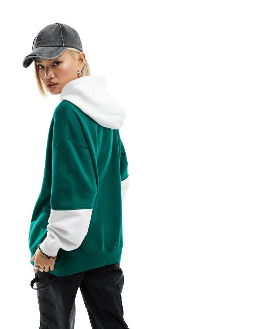 Daisy Street NY oversized double layer hoodie in green and white