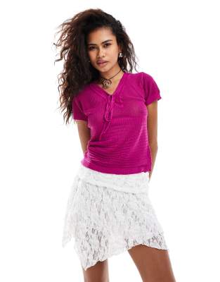 Daisy Street - Oberteil aus transparentem Strickmaterial in Lila-Rosa