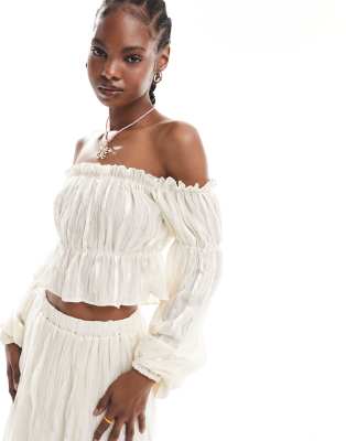 Daisy Street off shoulder prairie top in cream texture co-ord-White
