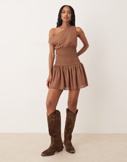 shirred dress off shoulder Mila
