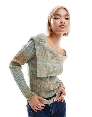 Daisy Street Off The Shoulder Space Knit Sweater-blue