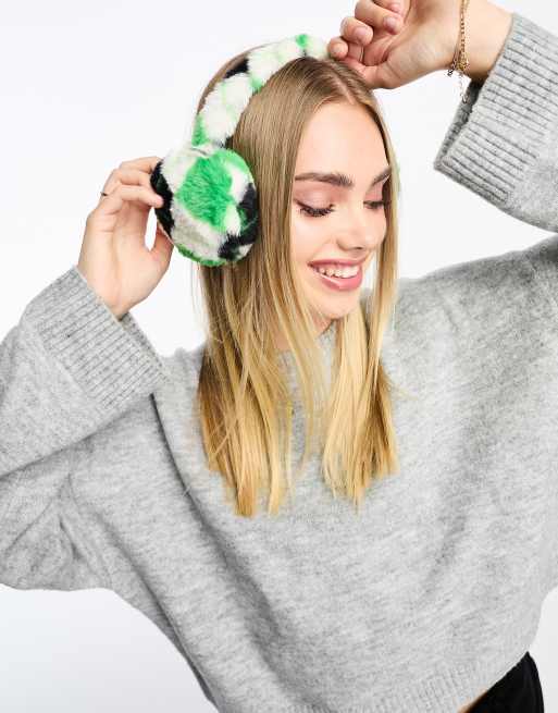 Daisy Street - Oorwarmers van imitatiebont met Argyle-motief in groen en zwart