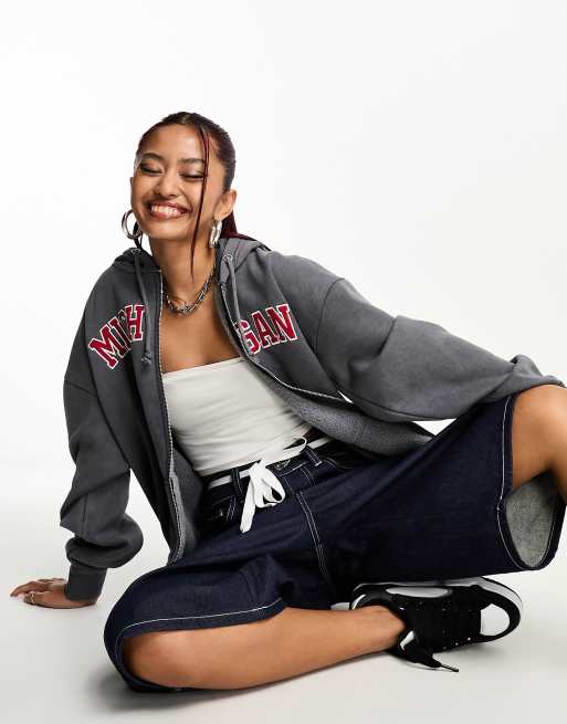 Daisy Street overdye gray zip hoodie with Michigan graphic, 4 of 4