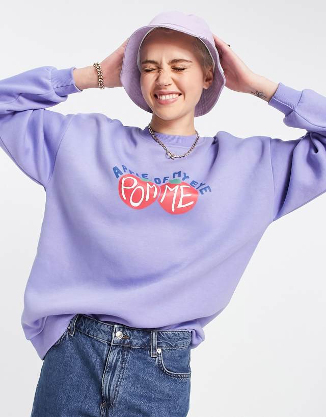 Daisy Street overdye sweatshirt with apple graphic