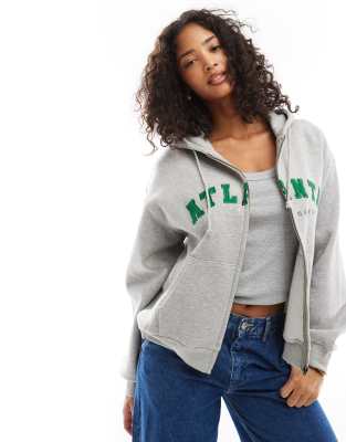 Daisy Street - Oversize-Kapuzenpullover in Grau mit „Atlanta"-Print