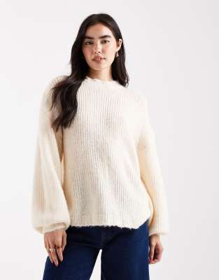 Daisy Street - Oversize-Pullover in Cremeweiß mit Ballonärmeln