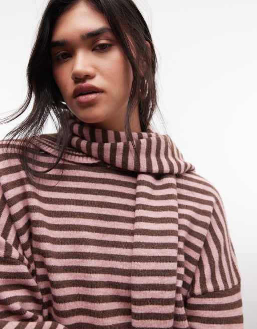 Daisy Street Oversize-Strickpullover mit Kragen in Braun und Pink, 2 von 4