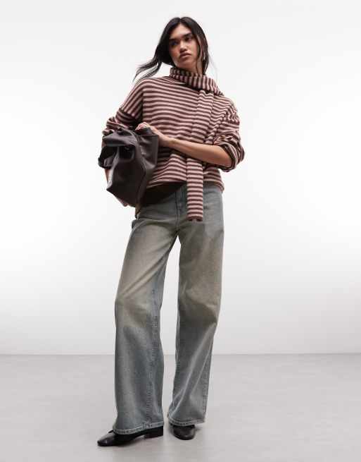 Daisy Street Oversize-Strickpullover mit Kragen in Braun und Pink, 3 von 4