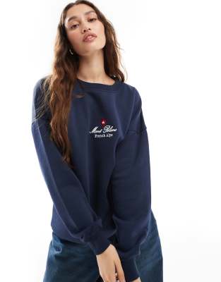 Daisy Street - Oversize-Sweatshirt in Marineblau mit kontrastierender Stickerei