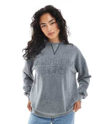 Daisy Street - Oversize-Sweatshirt in meliertem Grau mit Print