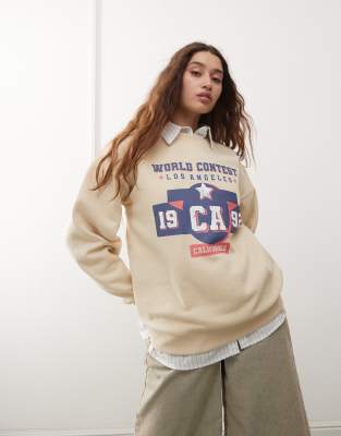 Daisy Street - Oversize-Sweatshirt in Natur mit „1992"-Print-Neutral