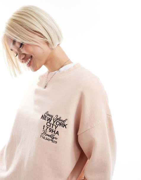 Daisy Street – Oversize-Sweatshirt in verwaschenem Pfirsich mit Grafik - view 1