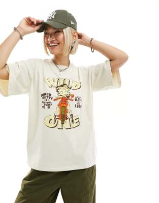 Daisy Street - Oversize-T-Shirt in Steinbeige mit „Wild"-Textprint und Betty-Boop-Grafik-Neutral