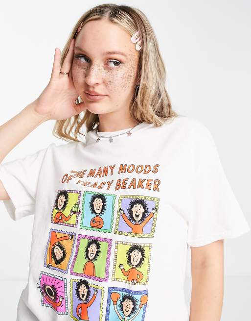 Daisy Street – Oversize-T-Shirt in Weiß mit „Moods of Tracy Beaker“-Grafikprint
