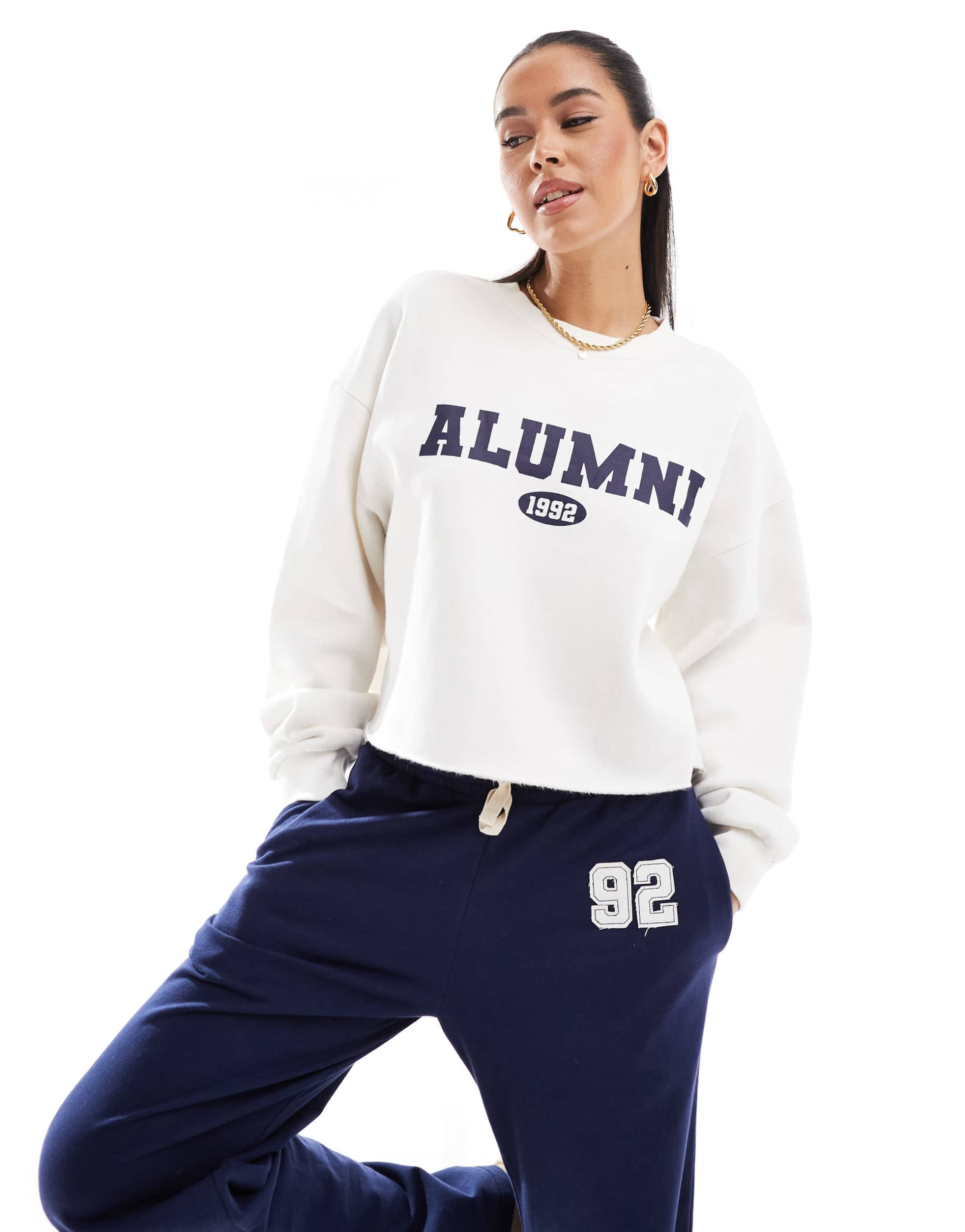 daisy street oversized alumni sweatshirt in white - part of a set