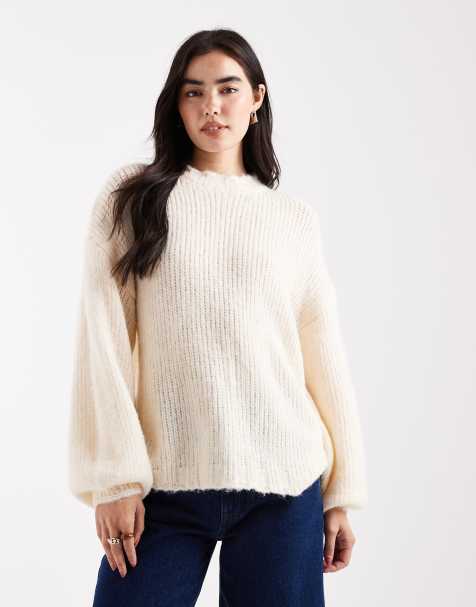 Daisy street oversized balloon sleeve sweater in cream - view 1