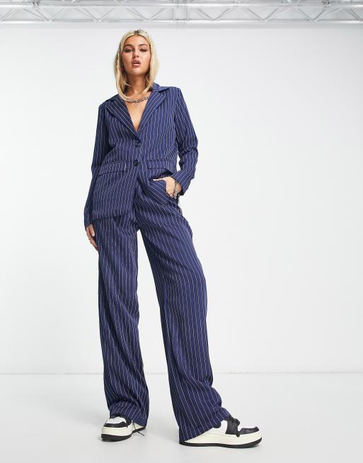 Daisy Street - Oversized blazer med nålestriber i blå i afslappet pasform - Del af sæt, 2 af 4