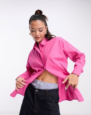 Daisy Street oversized boyfriend shirt in bright pink - ASOS Price Checker