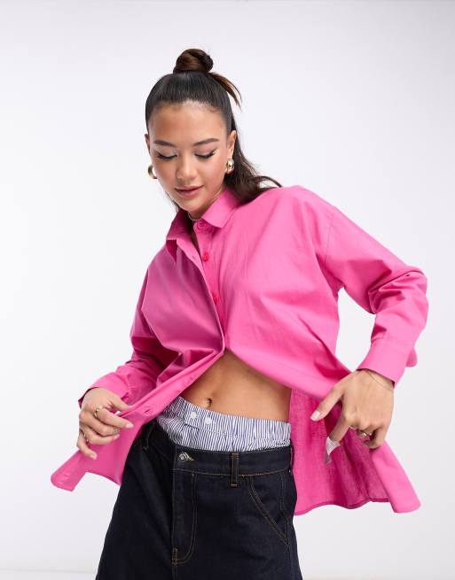 Daisy Street oversized boyfriend shirt in bright pink