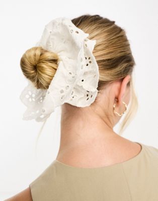 Daisy Street oversized broiderie scrunchie in white