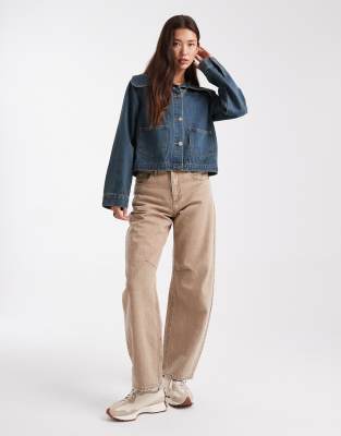 Daisy Street Oversized Collar Washed Denim Jacket In Blue