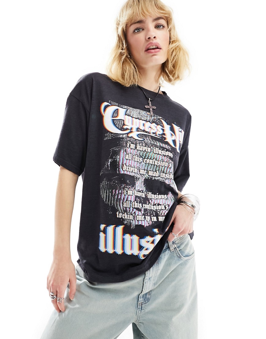 Daisy Street Oversized Cypress Hill Illusions T-shirt In Charcoal-black