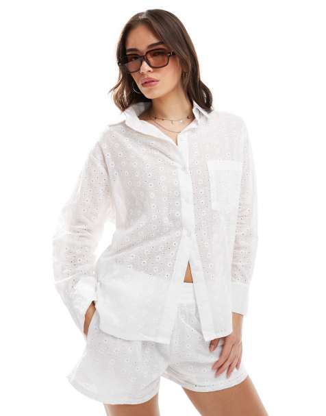 Daisy Street oversized eyelet shirt in white - part of a set - view 1