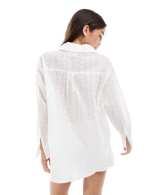 Daisy Street oversized eyelet shirt in white - part of a set, 2 of 4