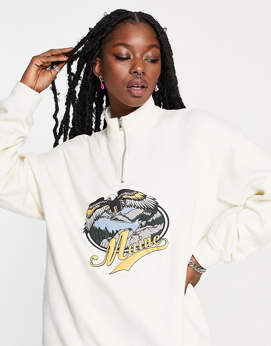Daisy Street oversized funnel neck sweatshirt in brown with retro Maine graphic-Neutral
