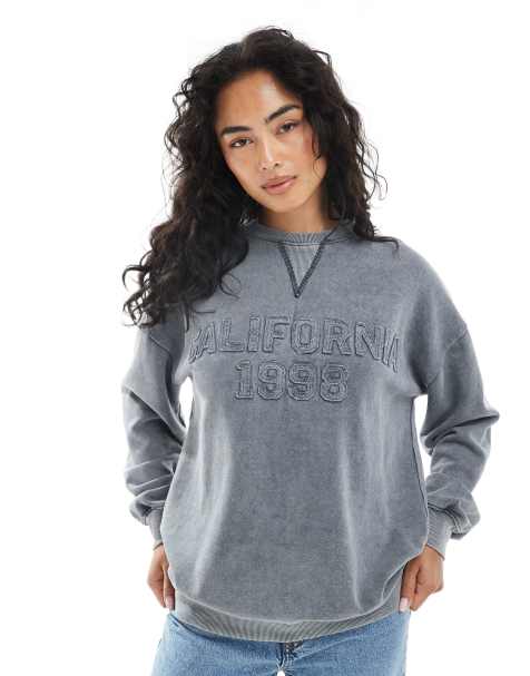 Daisy Street - Oversized gråmeleret sweatshirt med grafisk print - view 1